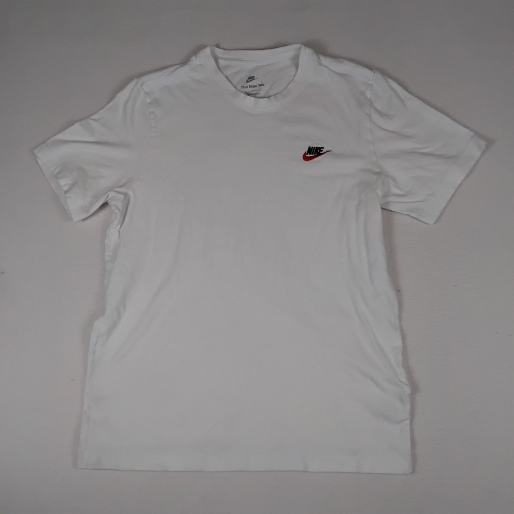 Nike The Nike Tee Mens Large White T Shirt Embroidered Swoosh Logo Red Black
